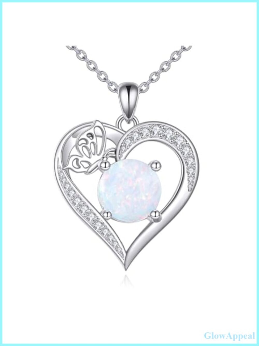 925 Sterling Silver Heart Opal Butterfly Pendant Necklace for Women